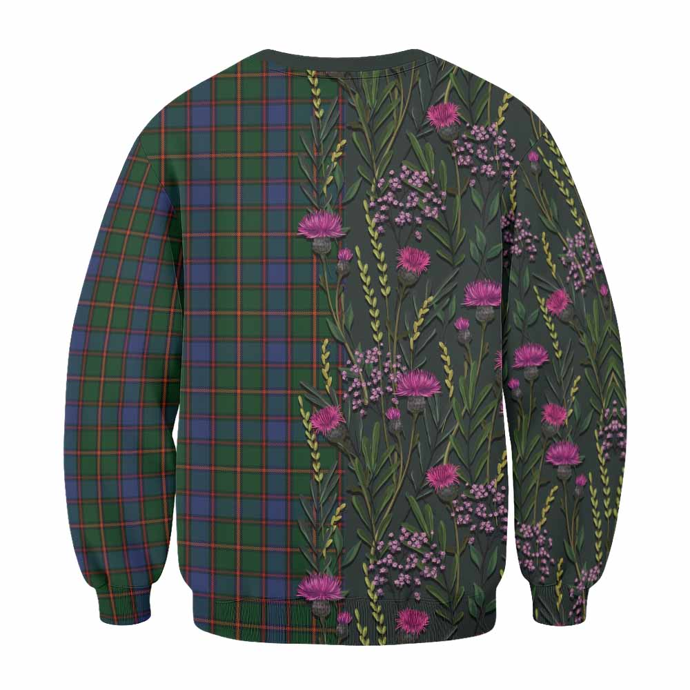 Skene Family Crest Tartan Sweatshirt Scottish Thistle Flower Pattern Half Style - Tartan Vibes Clothing