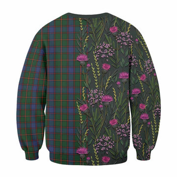 Skene Family Crest Tartan Sweatshirt Scottish Thistle Flower Pattern Half Style - Tartan Vibes Clothing