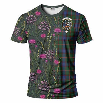 Skene Family Crest Tartan T-Shirt Scottish Thistle Flower Pattern Half Style - Tartan Vibes Clothing