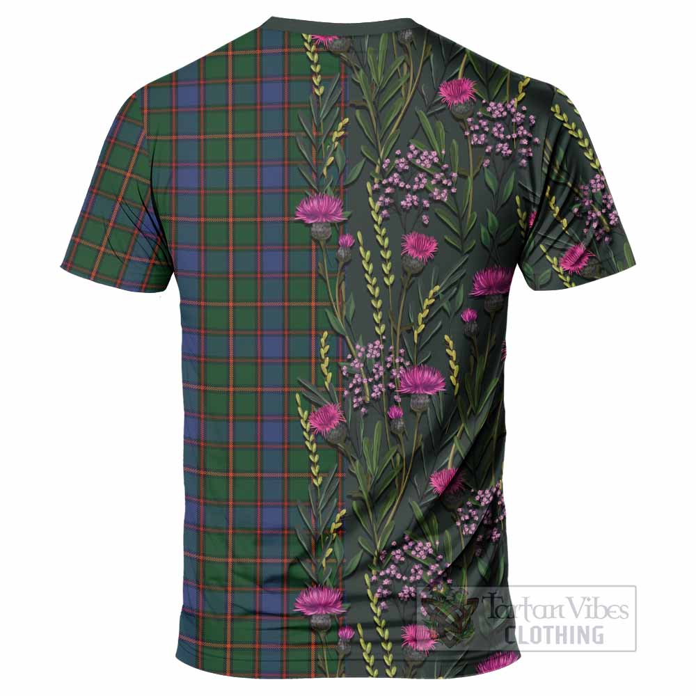 Skene Family Crest Tartan T-Shirt Scottish Thistle Flower Pattern Half Style - Tartan Vibes Clothing