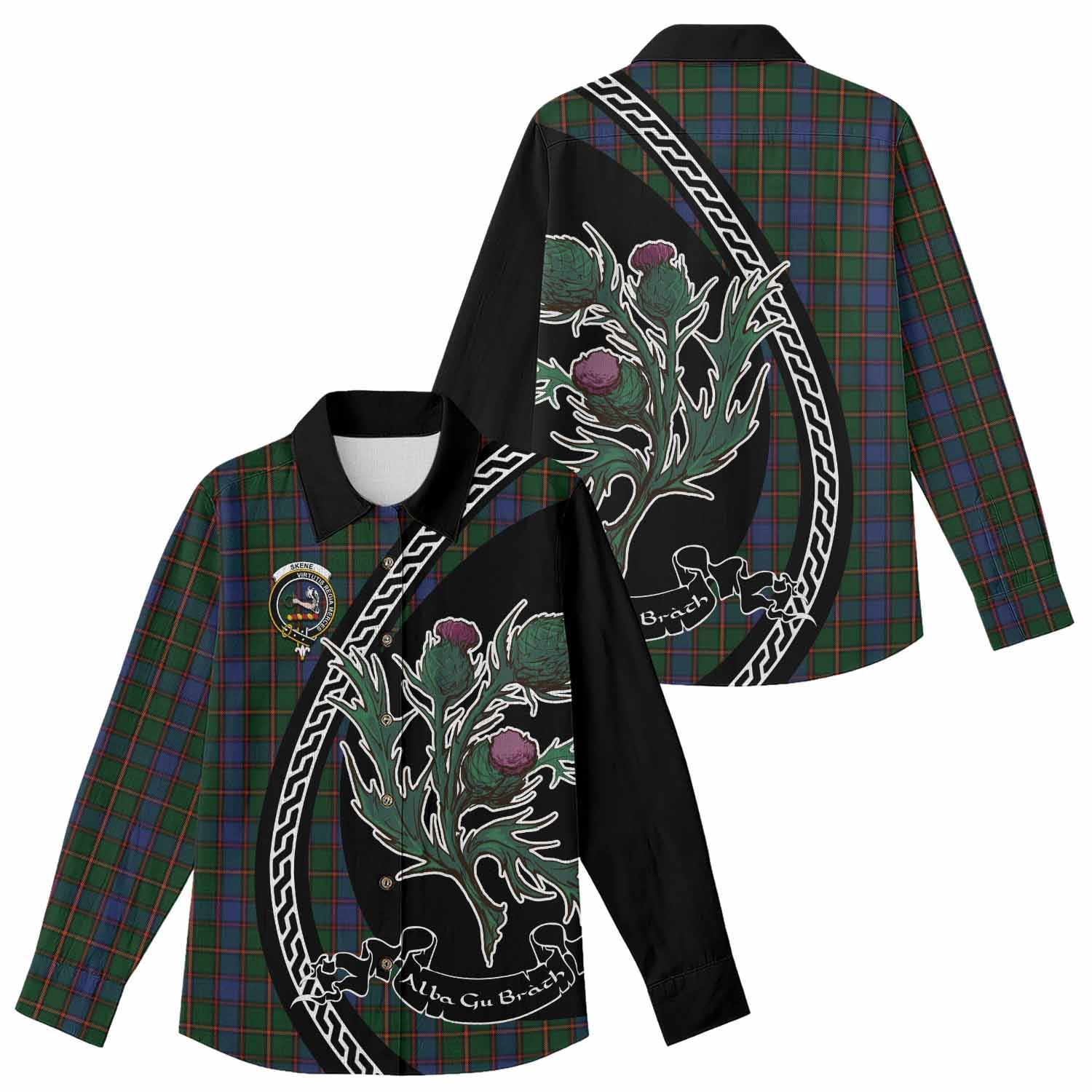 Skene Family Crest Tartan Women Casual Shirt Alba Thistle Inspired - Tartan Vibes Clothing