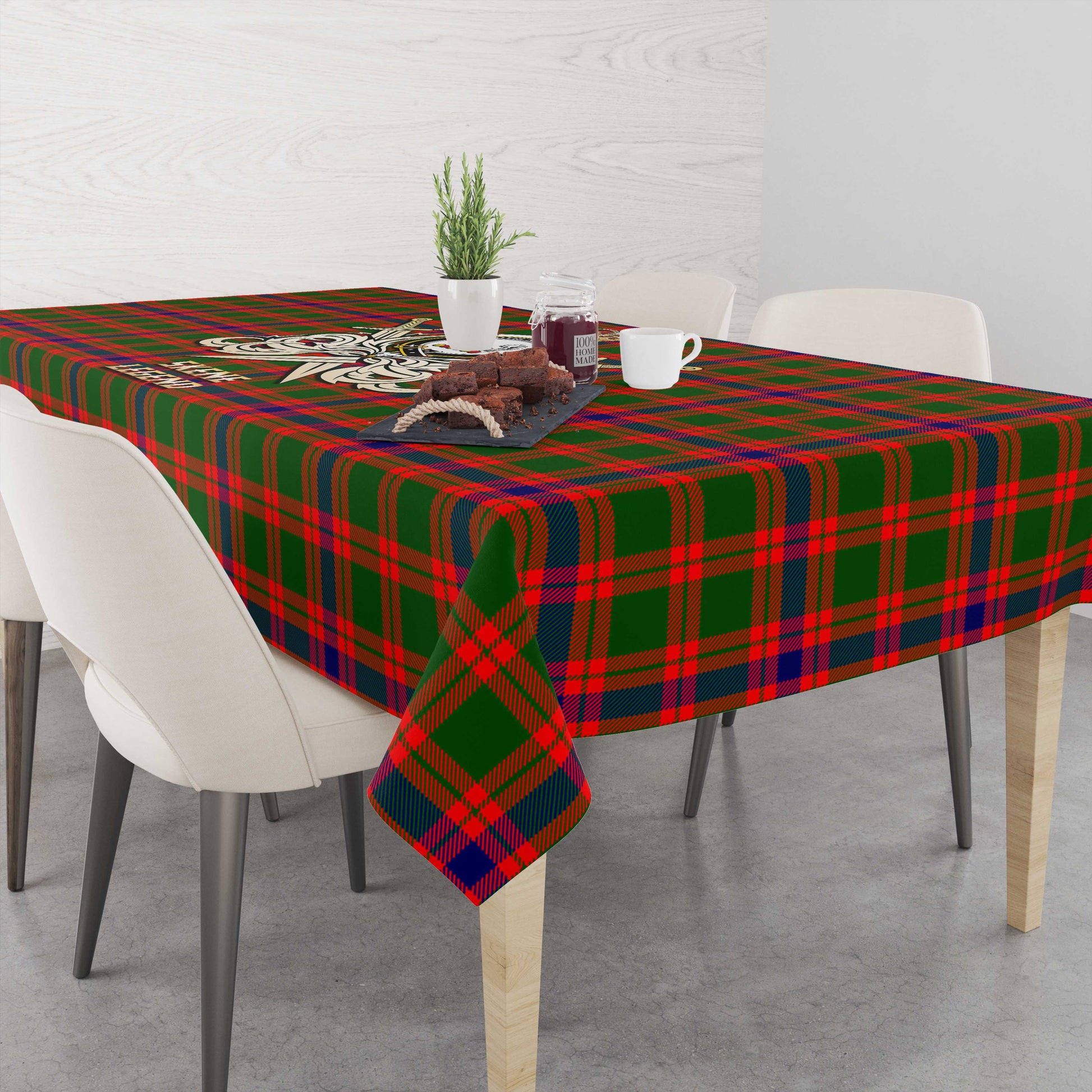 Tartan Vibes Clothing Skene Modern Tartan Tablecloth with Clan Crest and the Golden Sword of Courageous Legacy