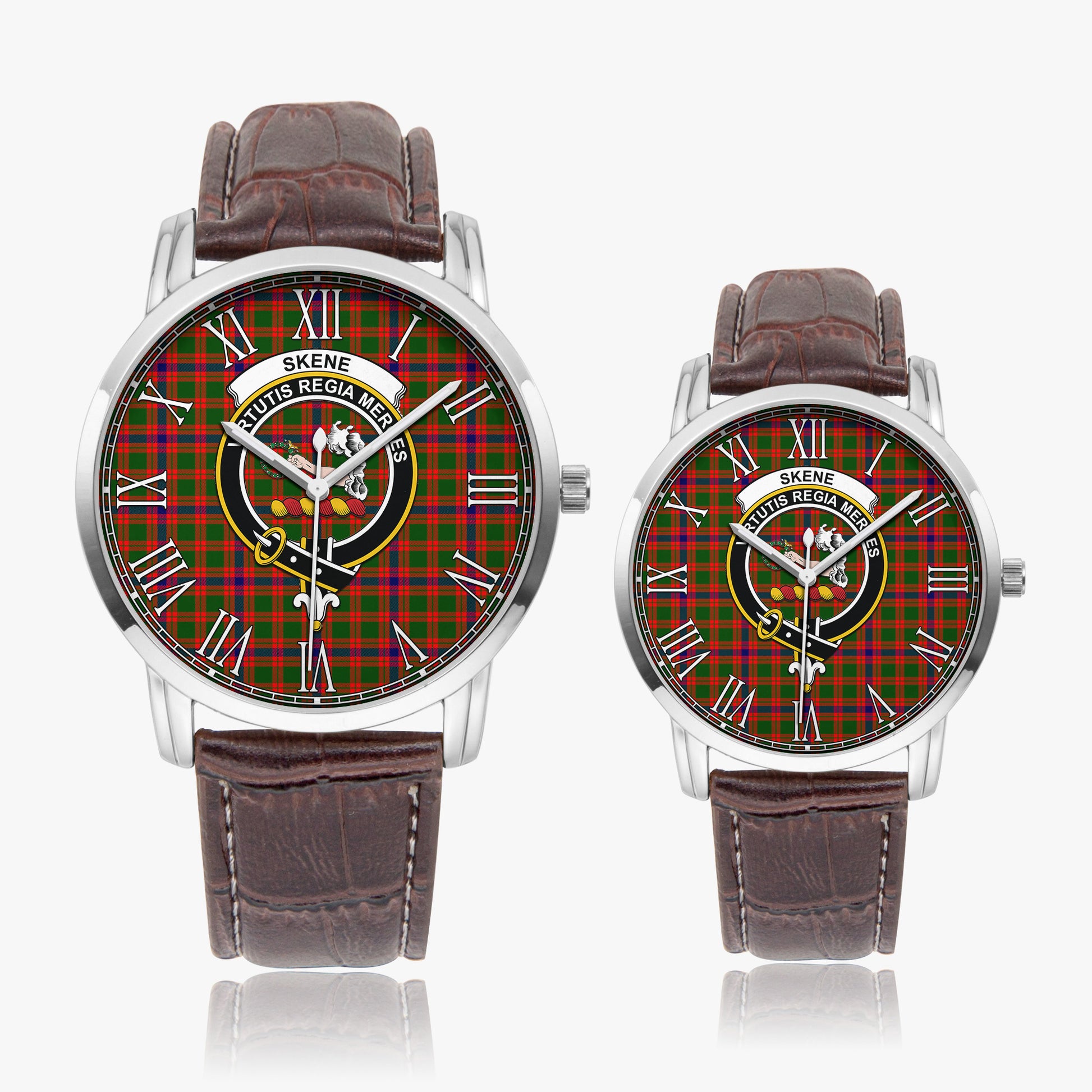 Skene Modern Tartan Family Crest Leather Strap Quartz Watch - Tartanvibesclothing
