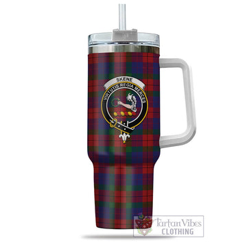 Skene of Cromar Tartan and Family Crest Tumbler with Handle