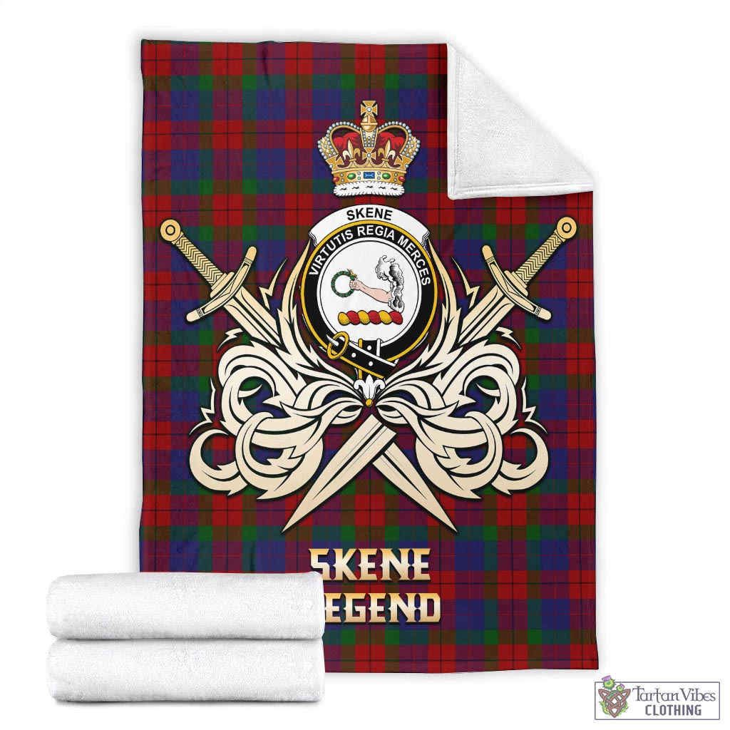 Tartan Vibes Clothing Skene of Cromar Tartan Blanket with Clan Crest and the Golden Sword of Courageous Legacy