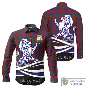 Skene of Cromar Tartan Long Sleeve Button Up Shirt with Alba Gu Brath Regal Lion Emblem