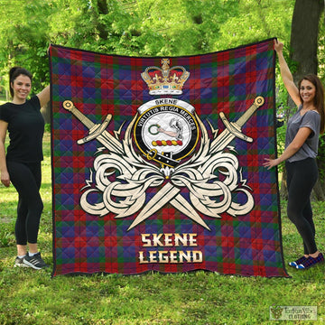 Skene of Cromar Tartan Quilt with Clan Crest and the Golden Sword of Courageous Legacy