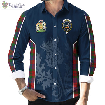 Skene of Cromar Tartan Long Sleeve Button Up Shirt with Family Crest and Scottish Thistle Vibes Sport Style