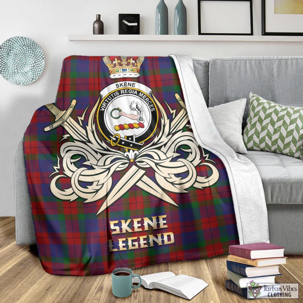 Tartan Vibes Clothing Skene of Cromar Tartan Blanket with Clan Crest and the Golden Sword of Courageous Legacy