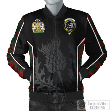 Skene of Cromar Black Tartan Bomber Jacket with Family Crest and Scottish Thistle Vibes Sport Style