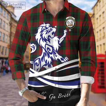 Skene of Cromar Black Tartan Long Sleeve Button Up Shirt with Alba Gu Brath Regal Lion Emblem