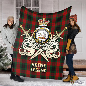 Skene of Cromar Black Tartan Blanket with Clan Crest and the Golden Sword of Courageous Legacy