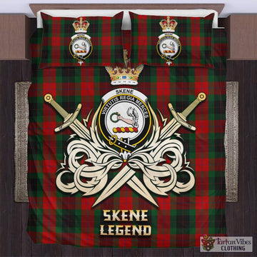 Skene of Cromar Black Tartan Bedding Set with Clan Crest and the Golden Sword of Courageous Legacy