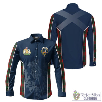 Skene of Cromar Black Tartan Long Sleeve Button Up Shirt with Family Crest and Scottish Thistle Vibes Sport Style