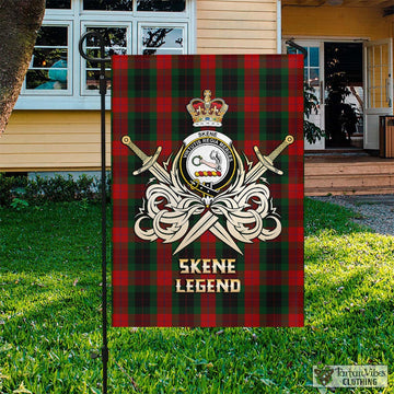 Skene of Cromar Black Tartan Flag with Clan Crest and the Golden Sword of Courageous Legacy