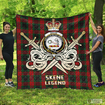 Skene of Cromar Black Tartan Quilt with Clan Crest and the Golden Sword of Courageous Legacy
