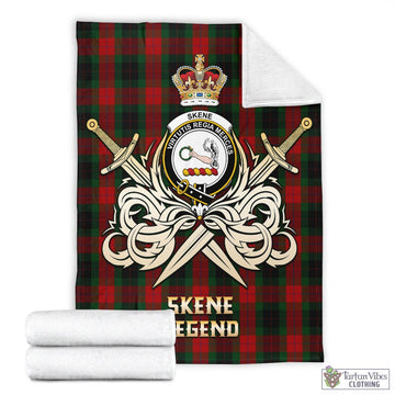 Skene of Cromar Black Tartan Blanket with Clan Crest and the Golden Sword of Courageous Legacy