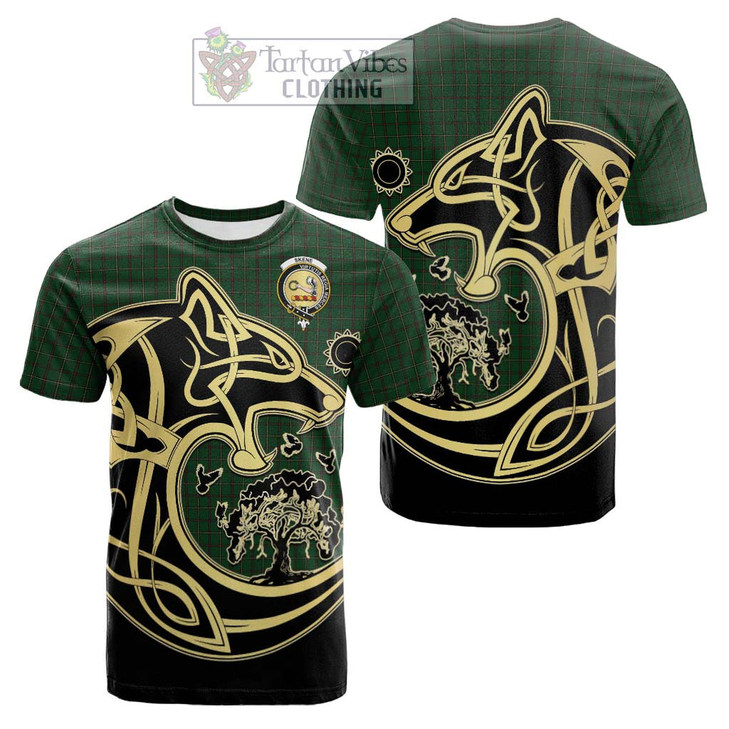 Tartan Vibes Clothing Skene or Tribe of Mar Tartan Cotton T-shirt with Family Crest Celtic Wolf Style