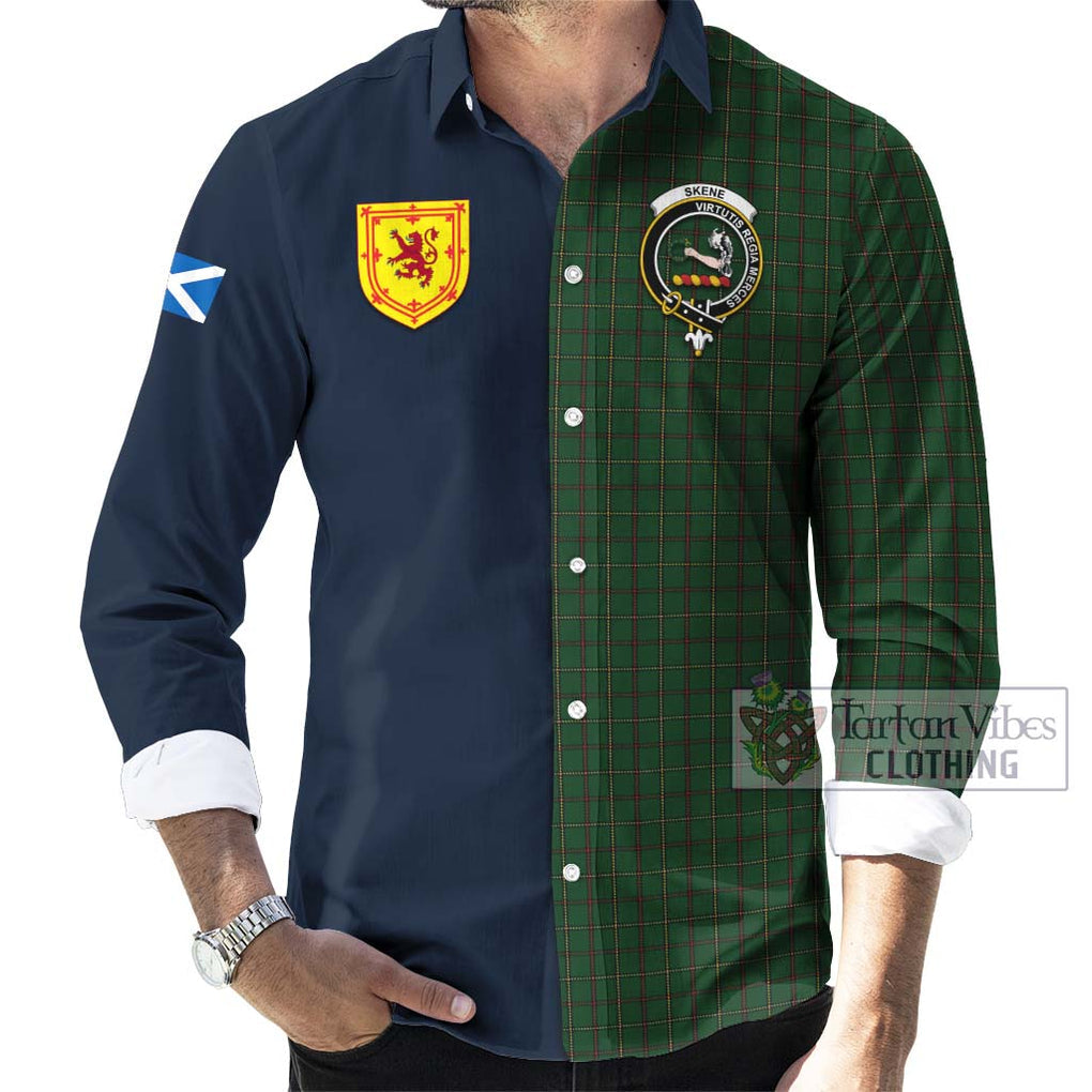 Tartan Vibes Clothing Skene or Tribe of Mar Tartan Long Sleeve Button Shirt with Scottish Lion Royal Arm Half Style