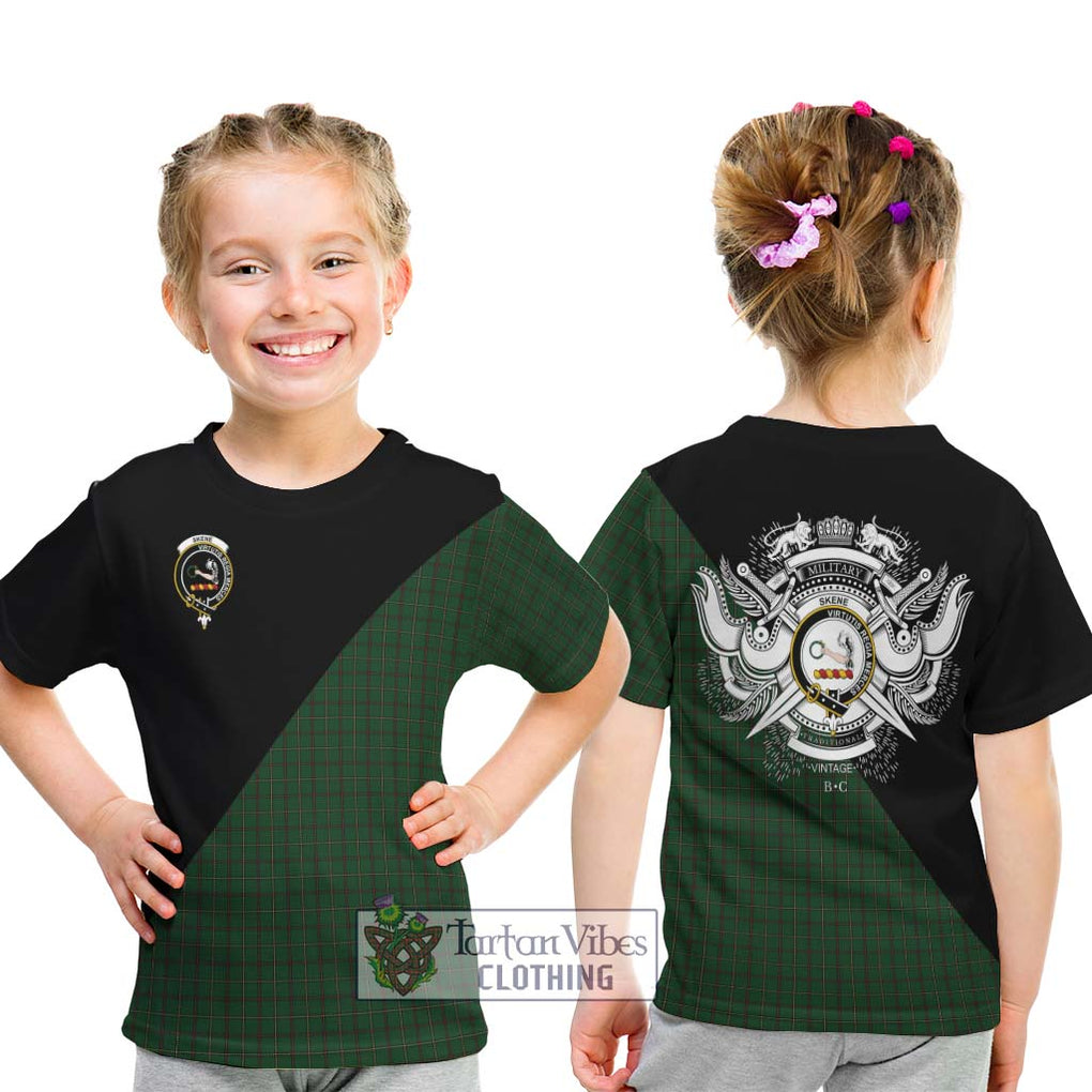 Skene or Tribe of Mar Tartan Kid T-Shirt with Family Crest and Military Logo Style - Tartanvibesclothing Shop