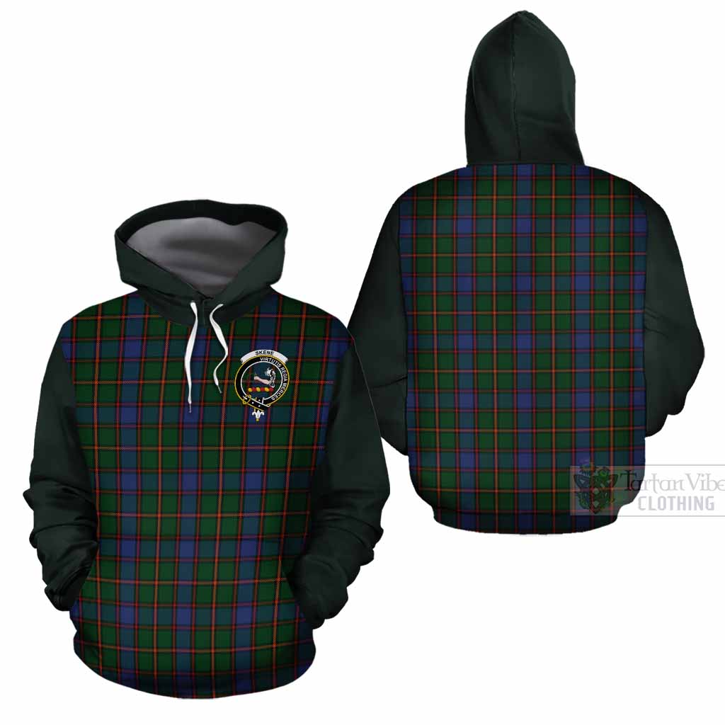Skene Tartan Accent Cotton Hoodie with Family Crest