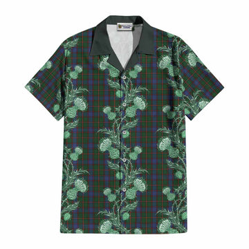 Skene Tartan Cotton Hawaiian Shirt Seamless Scottish Thistle Flowers
