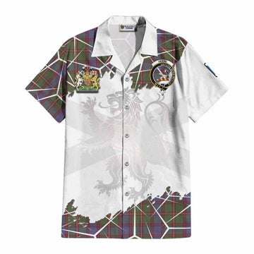 Skene Tartan Cotton Hawaiian Shirt with Family Crest and Lion Rampant Grunge Style