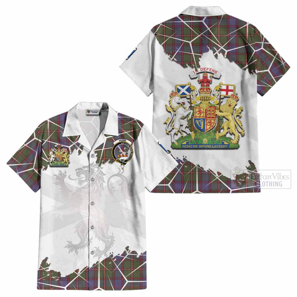 Skene Tartan Cotton Hawaiian Shirt with Family Crest and Lion Rampant Grunge Style