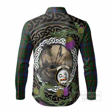 Skene Tartan Crest Bagpipe Nessie Long Sleeve Button Shirts Scottish Loch Ness Monster Celtic Thistle