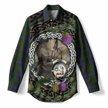 Skene Tartan Crest Bagpipe Nessie Women Casual Shirt Scottish Loch Ness Monster Celtic Thistle