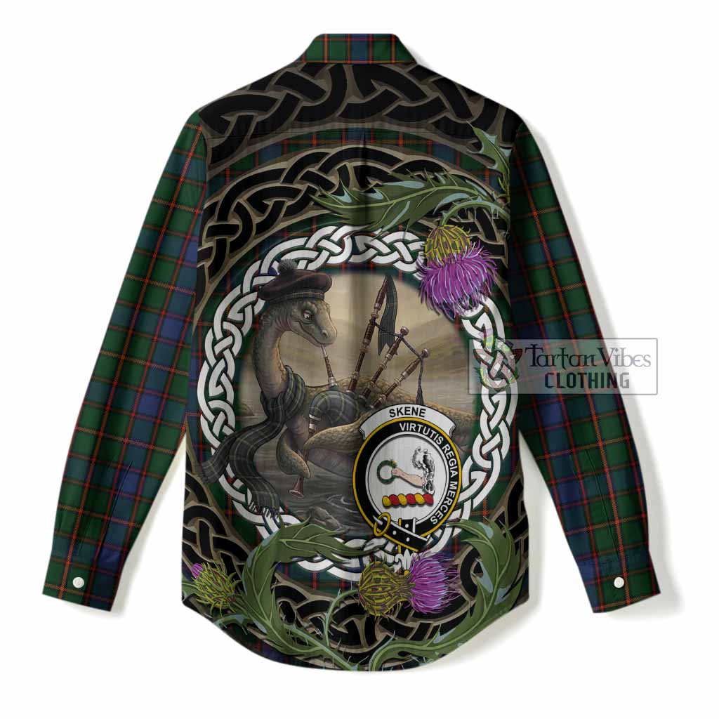 Skene Tartan Crest Bagpipe Nessie Women Casual Shirt Scottish Loch Ness Monster Celtic Thistle