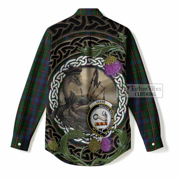 Skene Tartan Crest Bagpipe Nessie Women Casual Shirt Scottish Loch Ness Monster Celtic Thistle