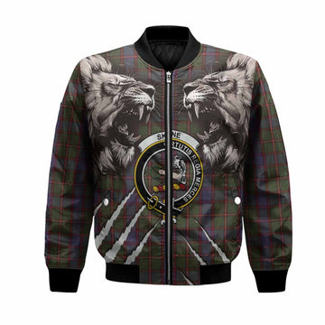 Skene Tartan Crest Bomber Jacket Ferocious Lion Style