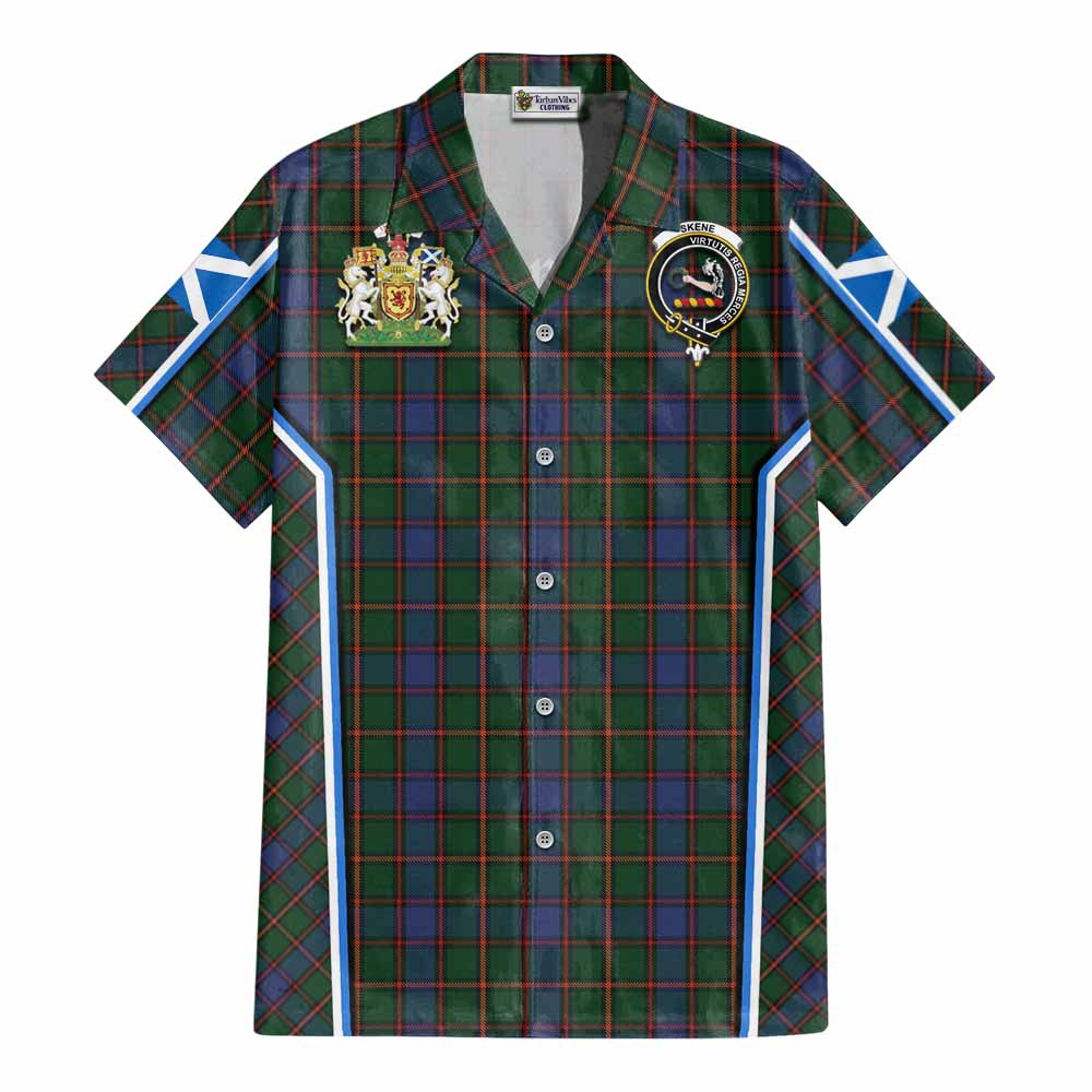 Skene Tartan Crest Cotton Hawaiian Shirt Scotland Coat of Arm Flag Style - Tartan Vibes Clothing