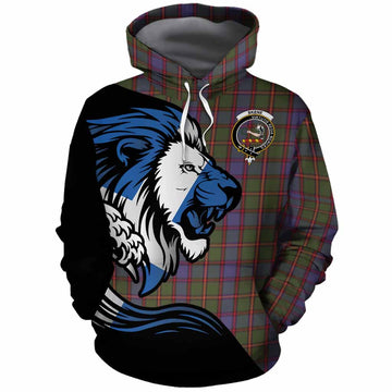 Skene Tartan Crest Cotton Hoodie Scottish Golden Lions Wave Flow