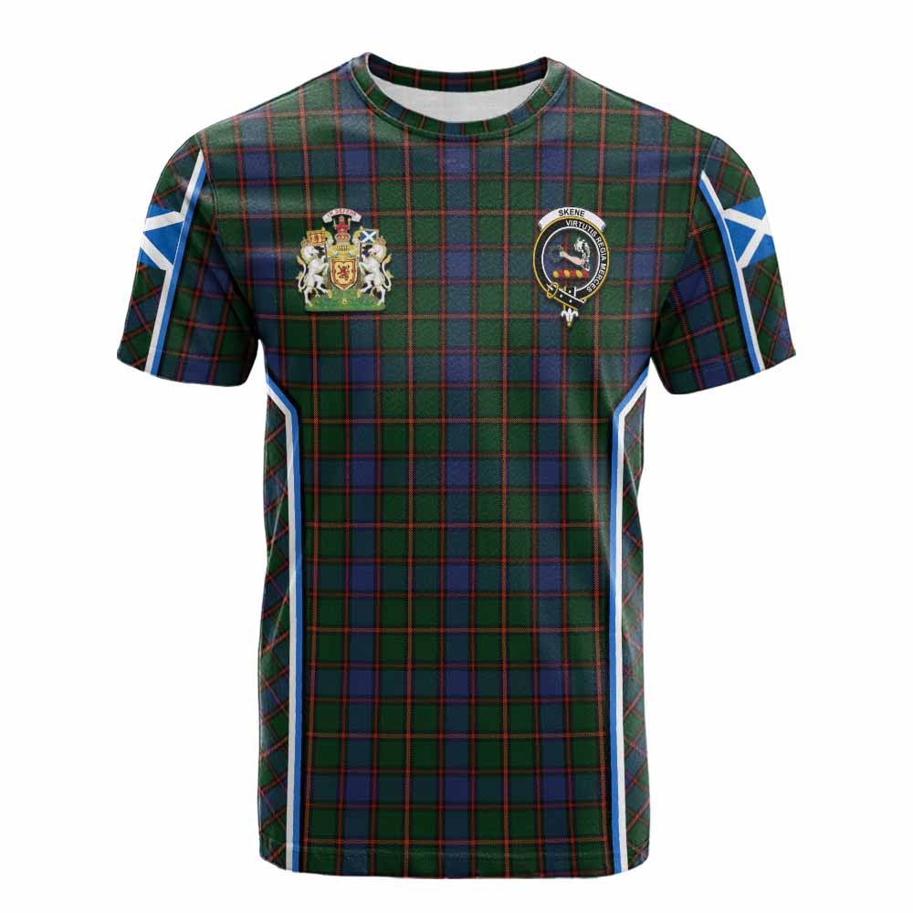 Skene Tartan Crest Cotton T-shirt Scotland Coat of Arm Flag Style - Tartan Vibes Clothing
