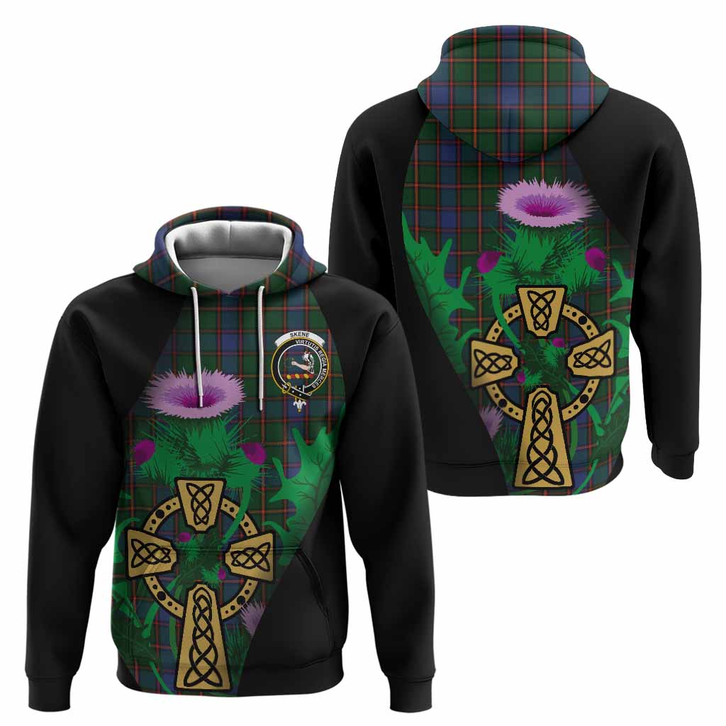 Skene Tartan Crest Hoodie Celtic Cross Thistle Flowers
