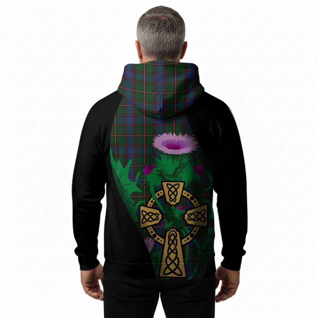 Skene Tartan Crest Hoodie Celtic Cross Thistle Flowers