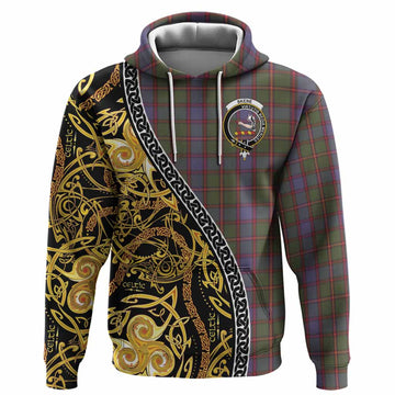 Skene Tartan Crest Hoodie Celtic Knot and Triple Trickle Spiral Symbols