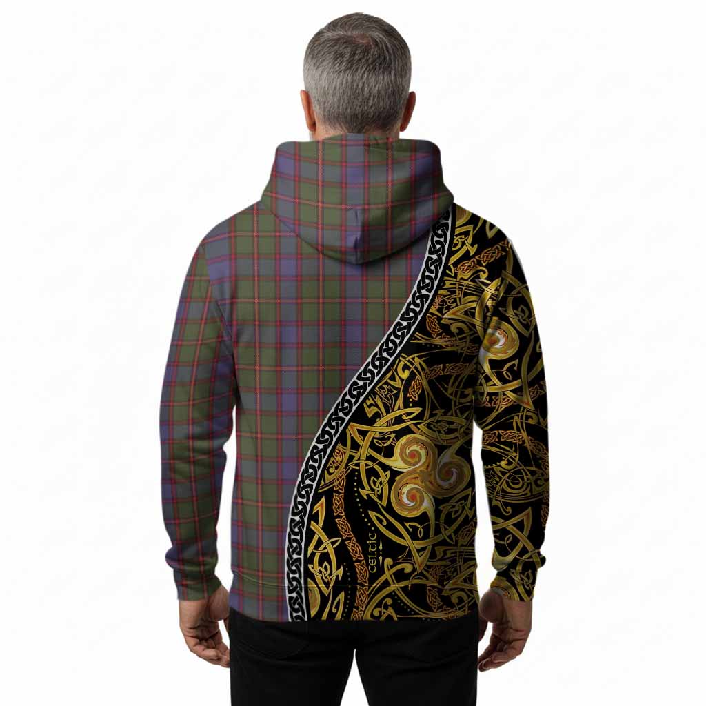 Skene Tartan Crest Hoodie Celtic Knot and Triple Trickle Spiral Symbols