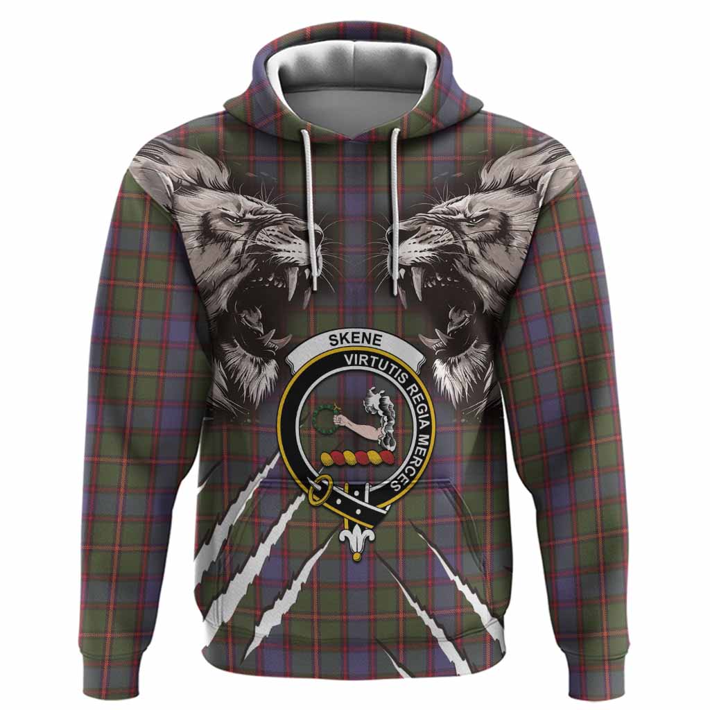 Skene Tartan Crest Hoodie Ferocious Lion Style