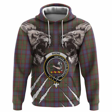 Skene Tartan Crest Hoodie Ferocious Lion Style