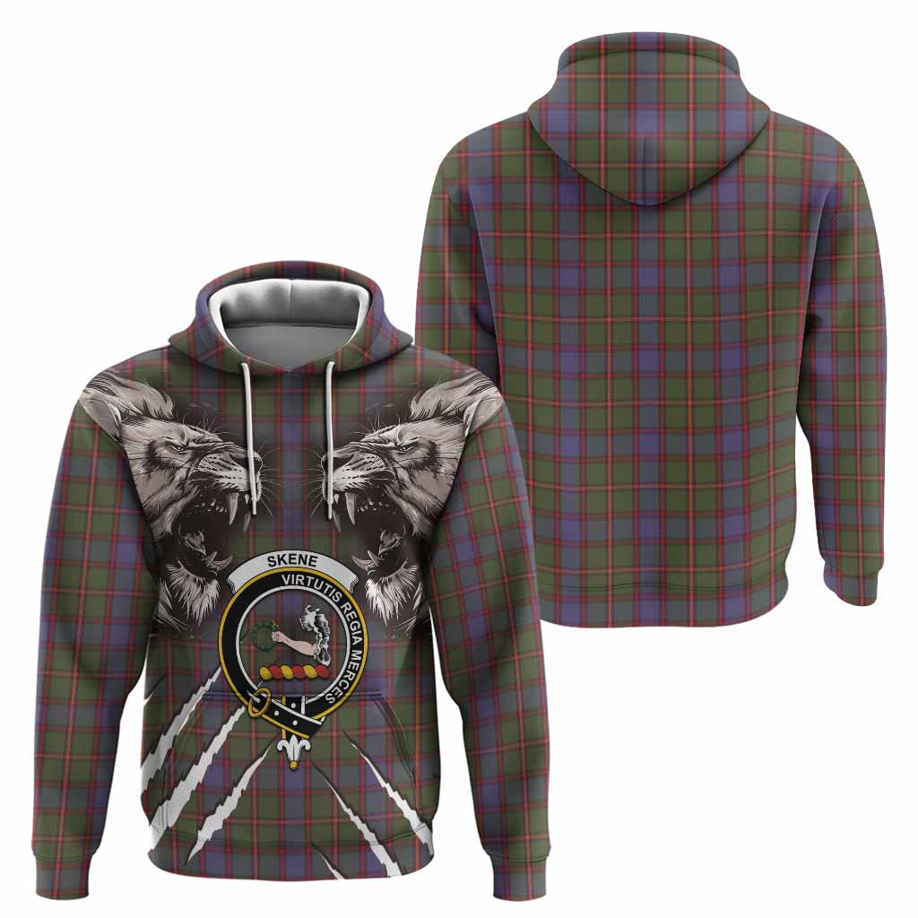 Skene Tartan Crest Hoodie Ferocious Lion Style