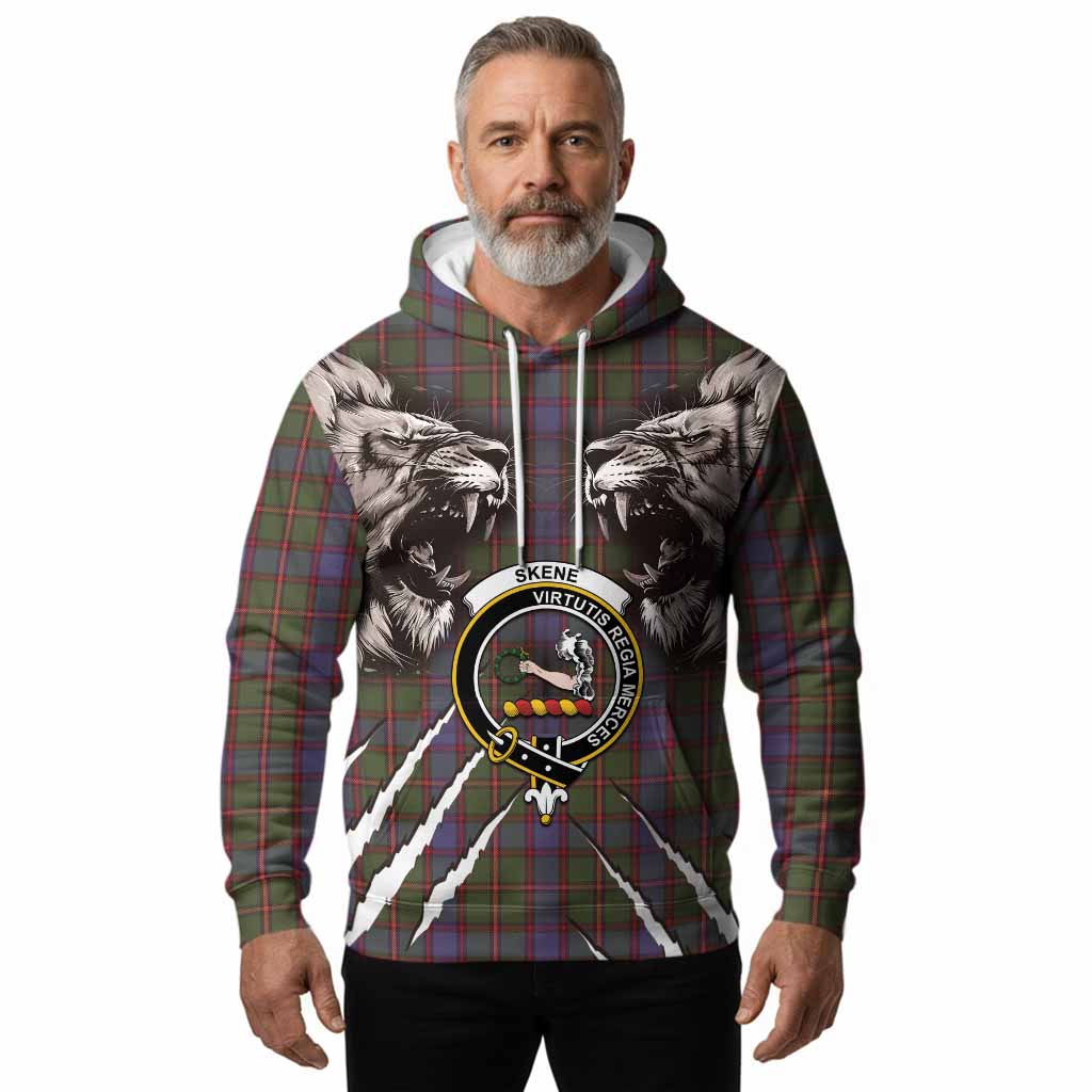 Skene Tartan Crest Hoodie Ferocious Lion Style