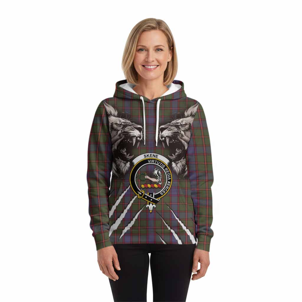 Skene Tartan Crest Hoodie Ferocious Lion Style