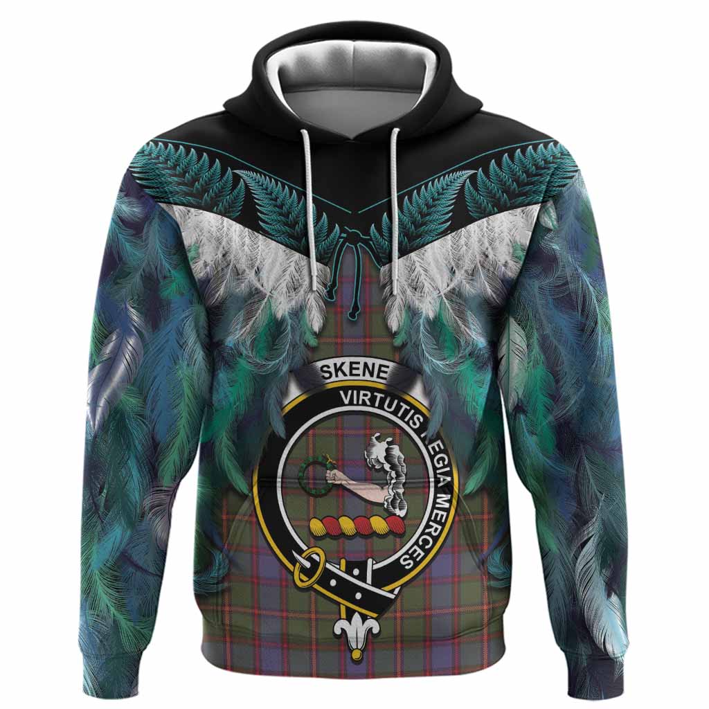 Skene Tartan Crest Hoodie New Zealand Maori Korowai Cloak