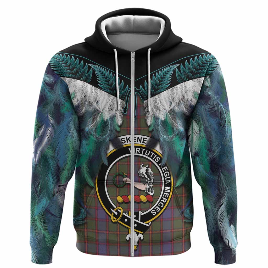 Skene Tartan Crest Hoodie New Zealand Maori Korowai Cloak