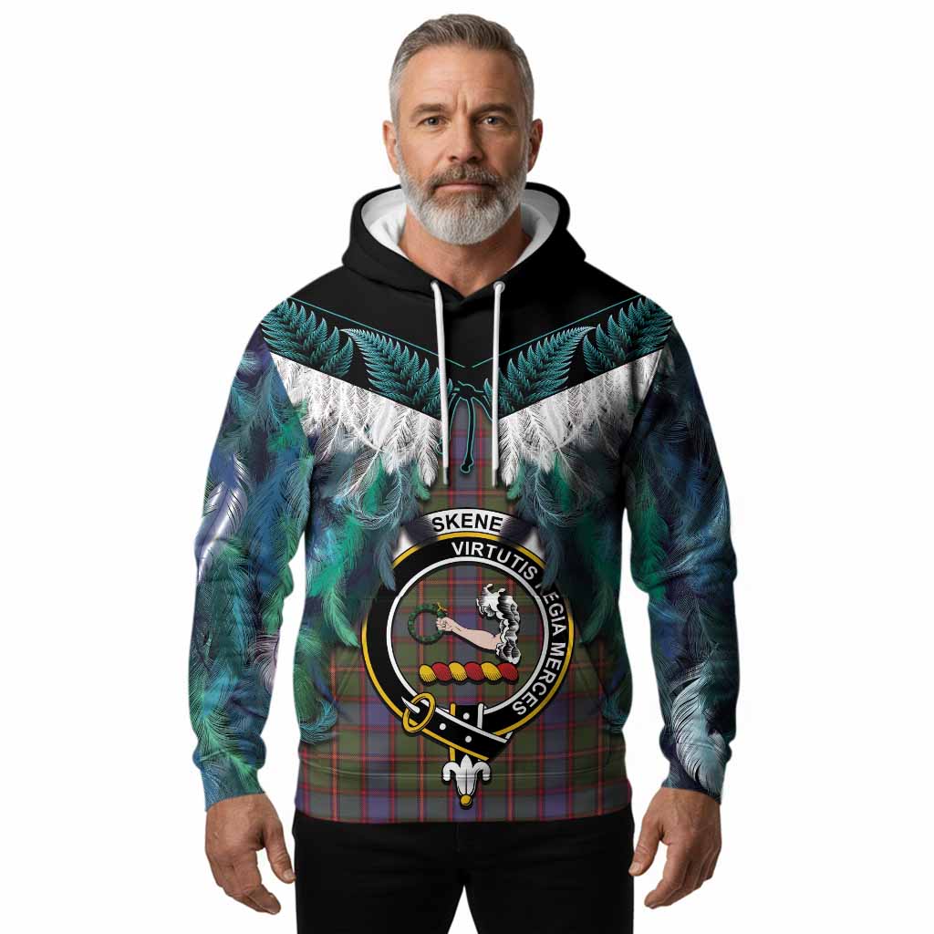 Skene Tartan Crest Hoodie New Zealand Maori Korowai Cloak