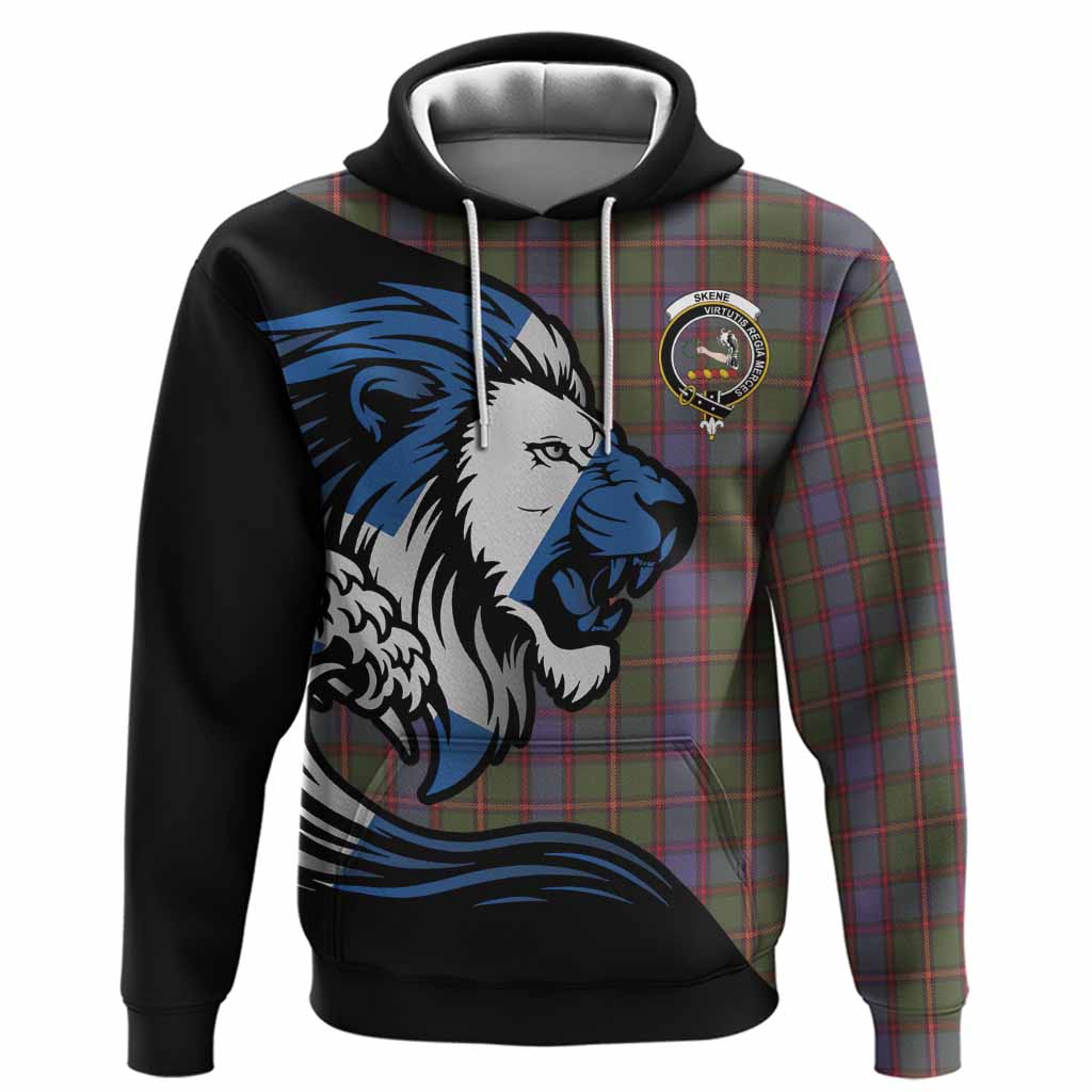 Skene Tartan Crest Hoodie Scottish Golden Lions Wave Flow