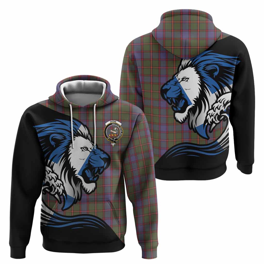 Skene Tartan Crest Hoodie Scottish Golden Lions Wave Flow